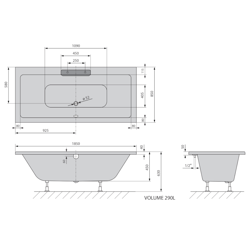 CASCATA obdélníková vana 185x85x45cm, kaskáda černá 73836.102