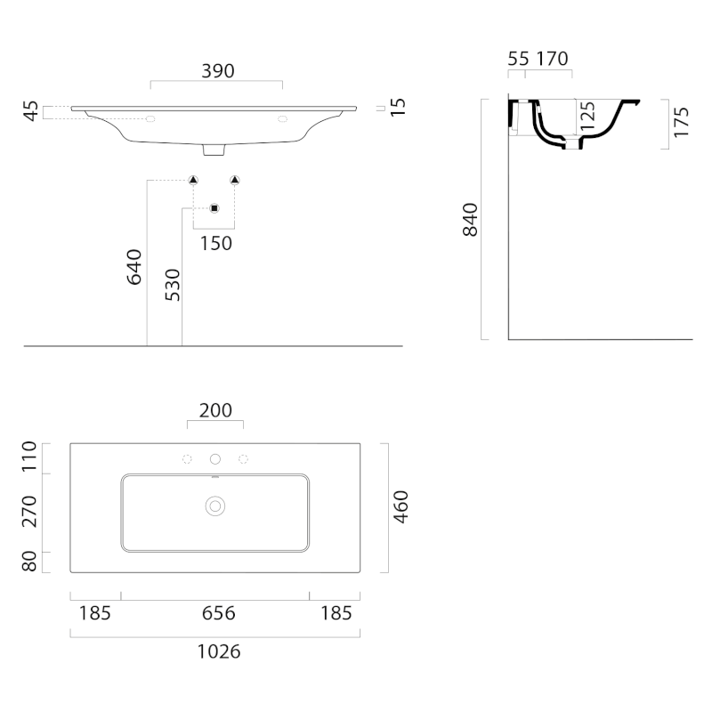 PURA keramické umyvadlo Slim 102x46cm, bez otvoru, bílá ExtraGlaze 8886011