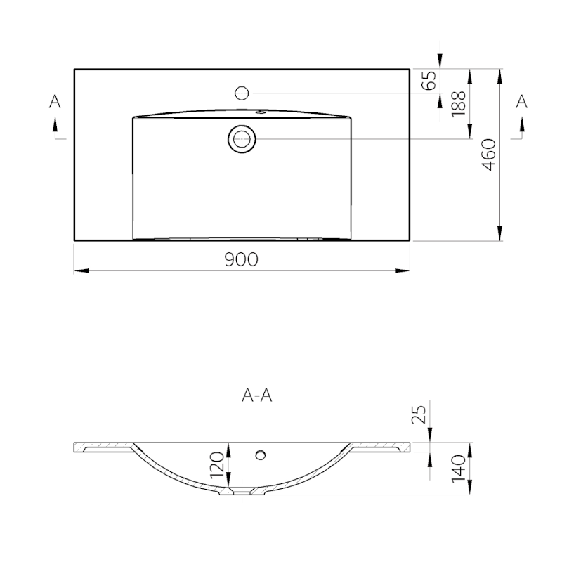 MARIA umyvadlo, litý mramor, 90x46cm, bílá MA090