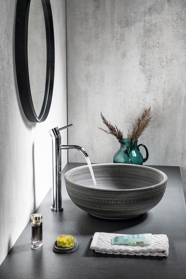 PRIORI keramické umyvadlo na desku, Ø 41 cm, šedá se vzorem PI024