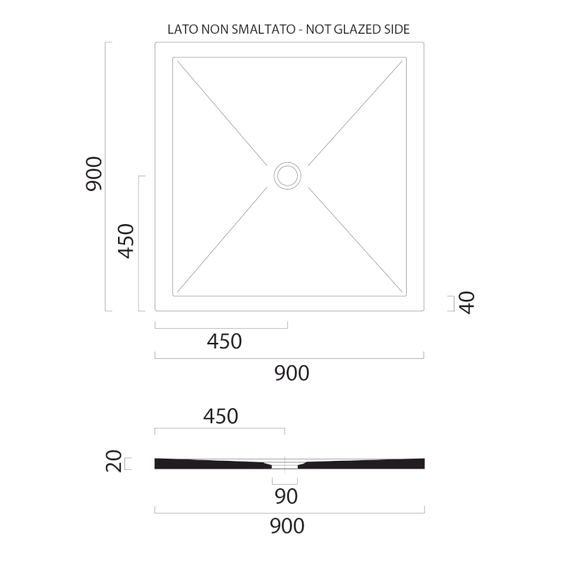 Keramická sprchová vanička, čtverec 90x90x2cm, agave mat 46090904