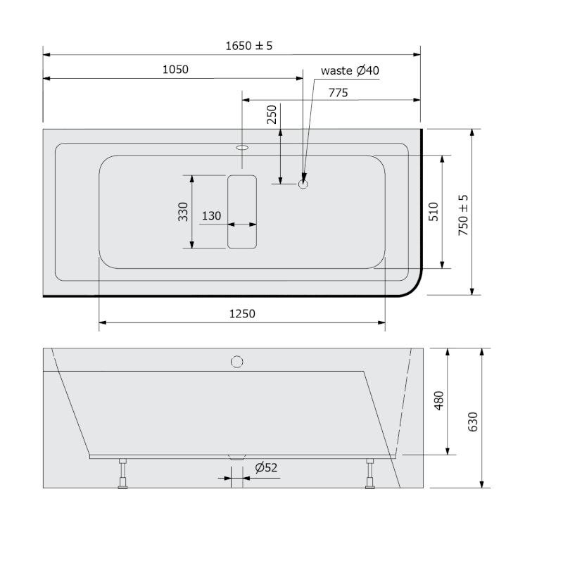 MARLENE CURVE L MONOLITH obdélníková vana 165x75x63cm, bílá 72403MCL