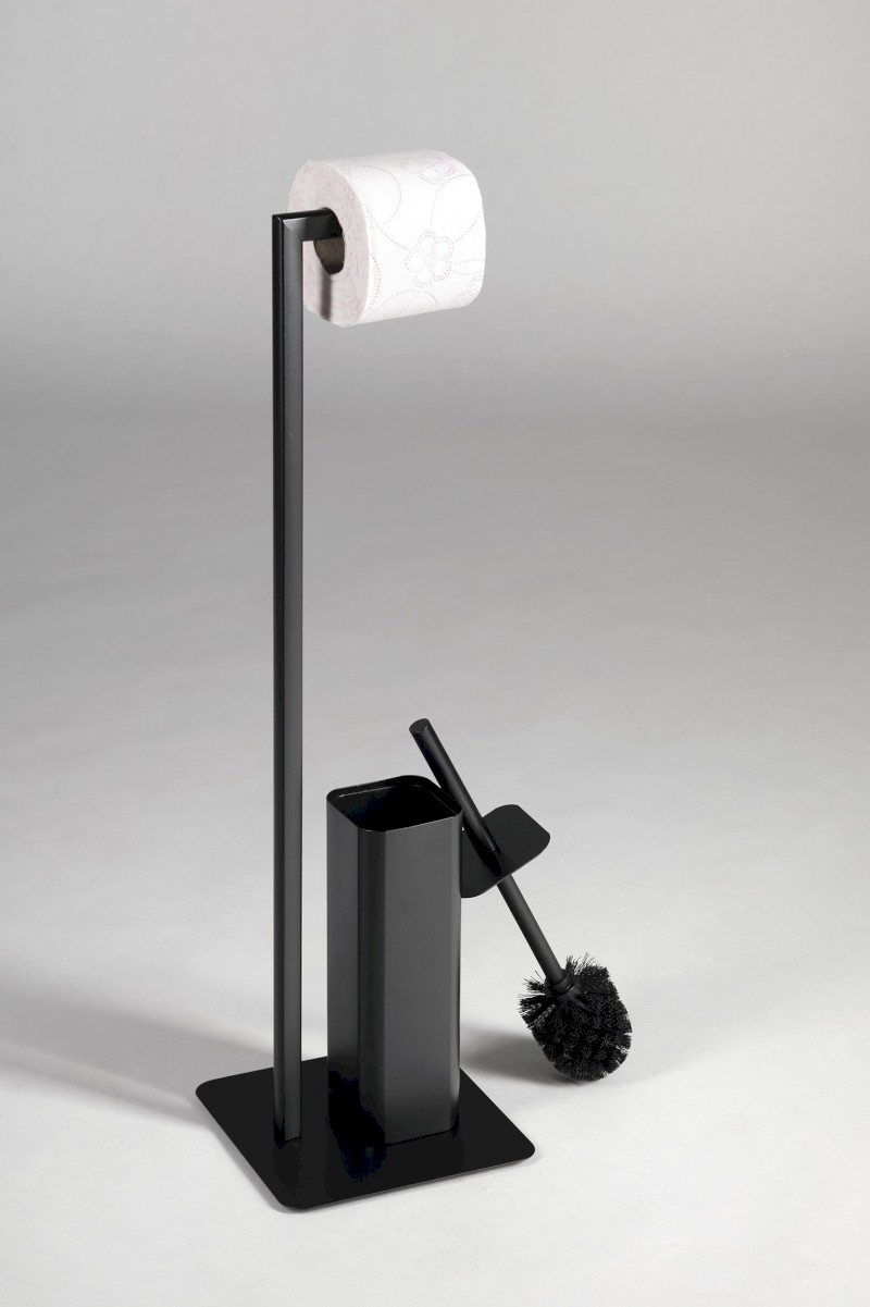 FELIX stojan s držákem na toaletní papír a WC štětkou, hranatý, černá mat 133214