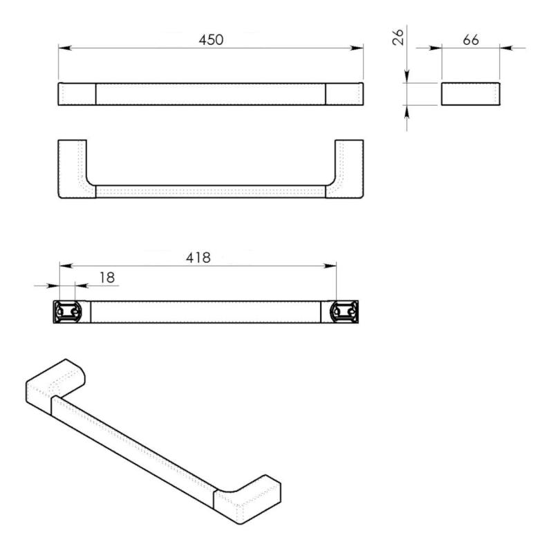 PIRENEI držák ručníků 450mm, měď mat PI214582