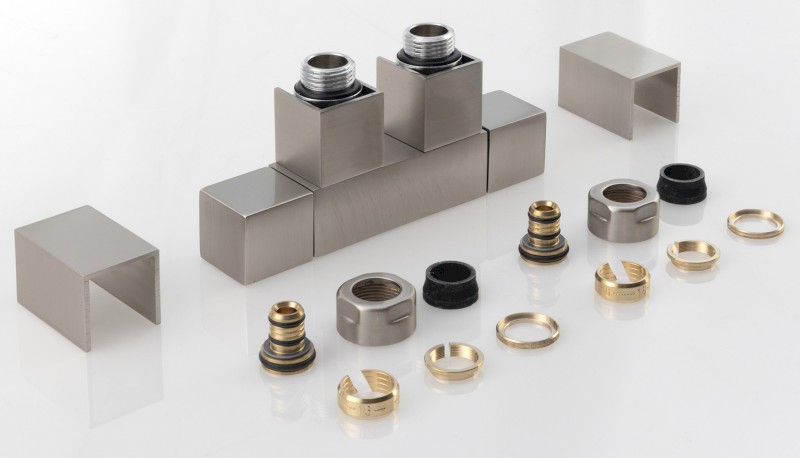 CUBE TWIN připojovací sada ventilů pro středové připojení, nerez mat CP582S