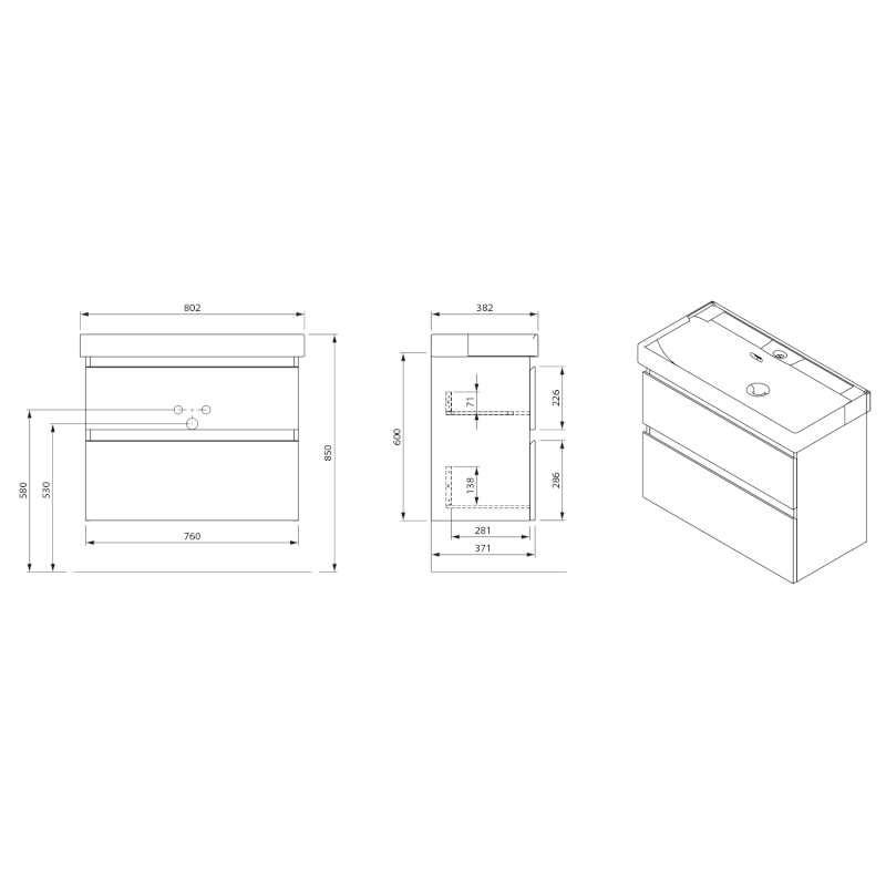 ALTAIR umyvadlová skříňka 76x60x37cm, bílá AI288