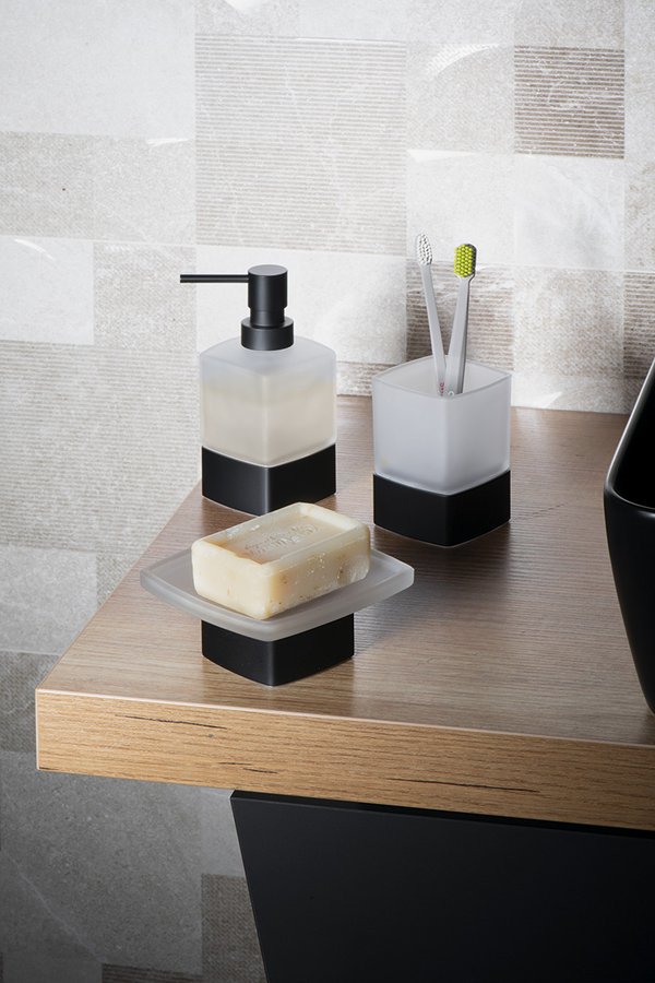 LOUNGE mýdlenka na postavení, mléčné sklo, černá mat 545114
