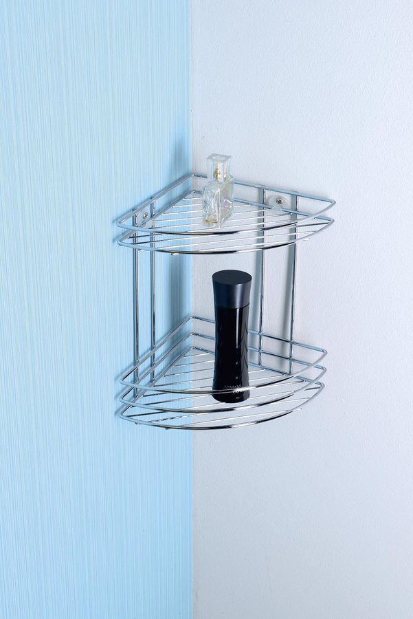 CHROM LINE drátěná rohová police dvojitá, chrom 37010