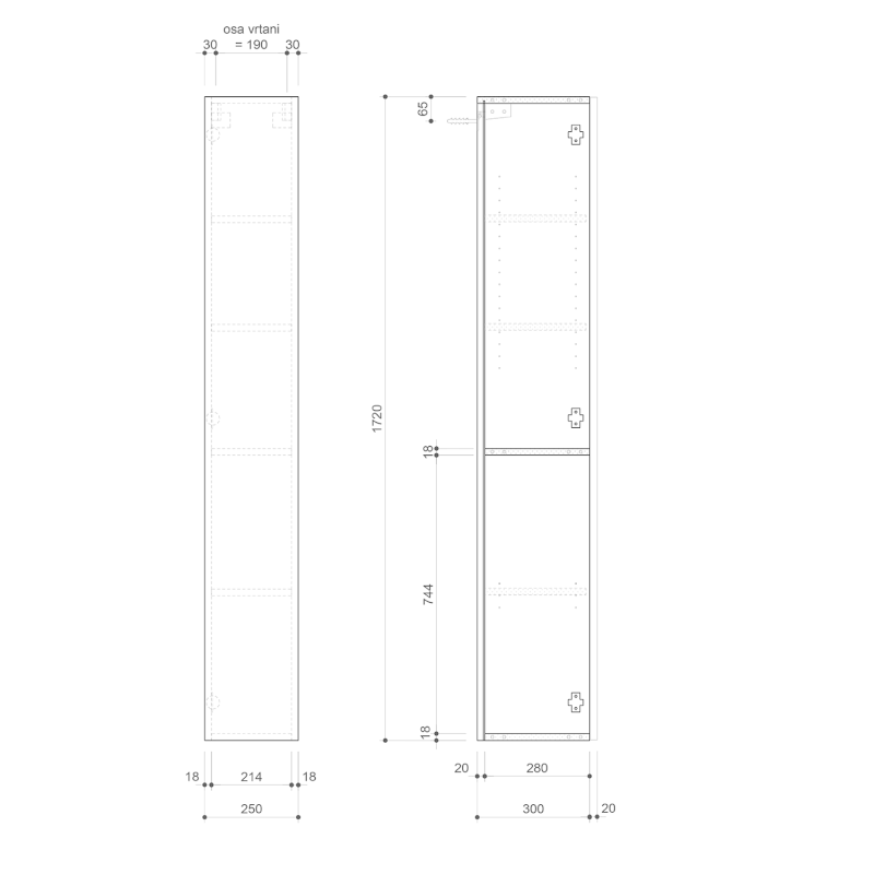 ESPACE skříňka 25x172x32cm, 1x dvířka, levá/pravá, dub alabama ESC120-2222
