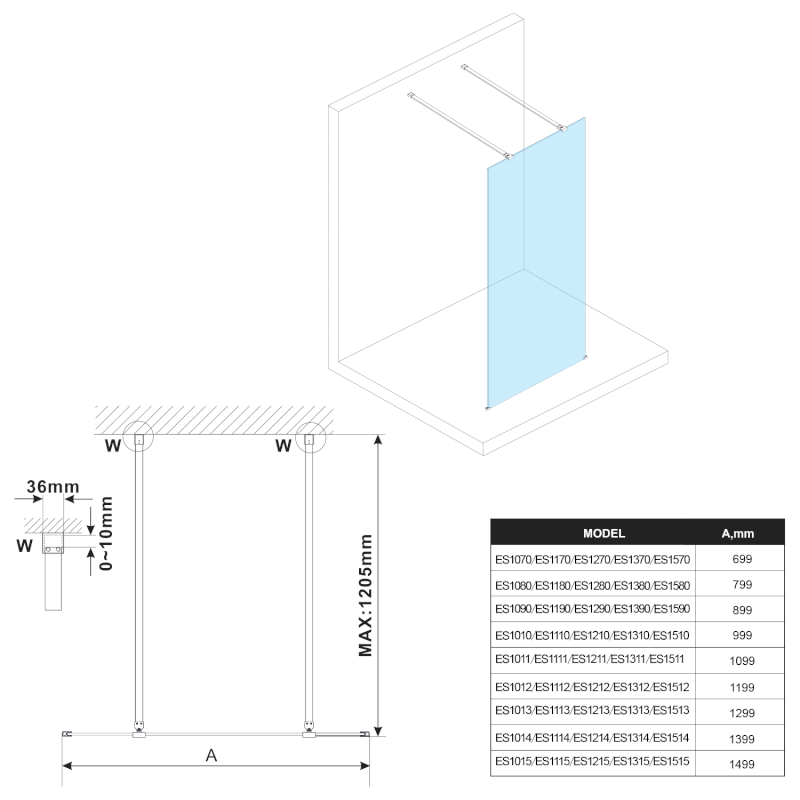 ESCA čiré sklo 867x2100mm ES1090