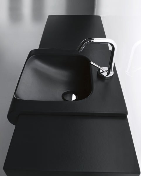 INKA keramické umyvadlo polozápustné, 40x40cm, černá mat 341231