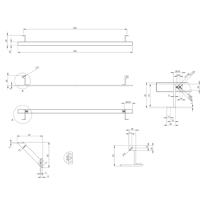 PURA čelní držák ručníků 102cm, chrom PAPRD102