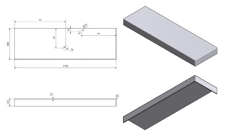 TAILOR rockstone deska 220x50 cm, provedení límce R TR220R