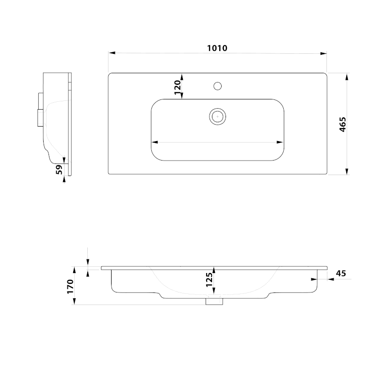 PIEDRA keramické umyvadlo nábytkové 101x46,5cm, bílá 43101