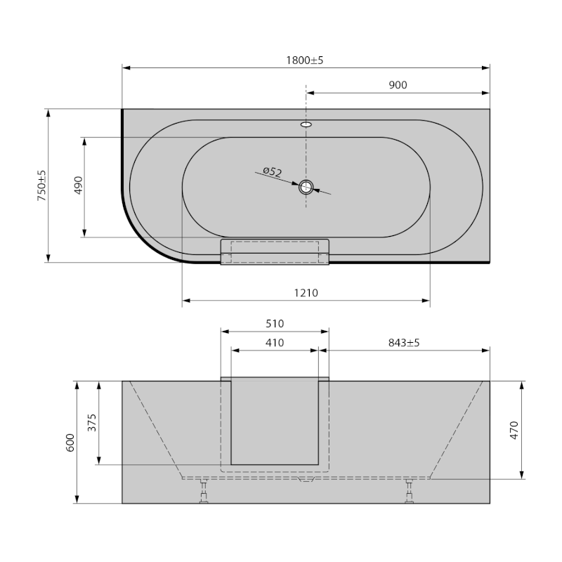 PORTAS R asymetrická vana s dvířky, 180x75x60cm, bílá 75561