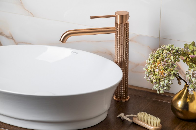 FLAWO stojánková umyvadlová baterie vysoká, měď mat FR678G