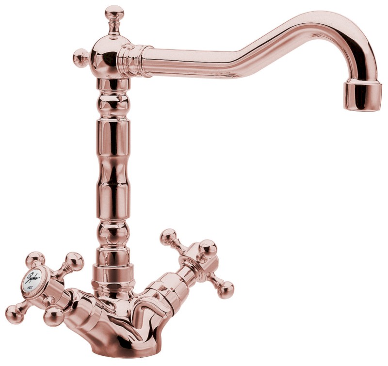 ANTEA stojánková umyvadlová baterie s retro hubicí s výpustí, růžové zlato 3377