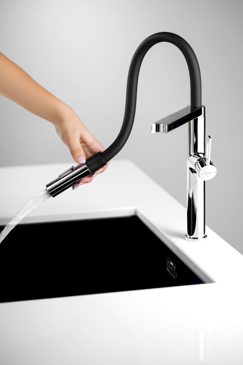 ATON stojánková dřezová baterie se sprškou, chrom EV125