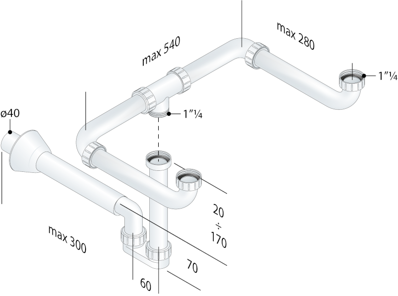 MOSQUITO umyvadlový sifon pro dvojumyvadlo, 5/4