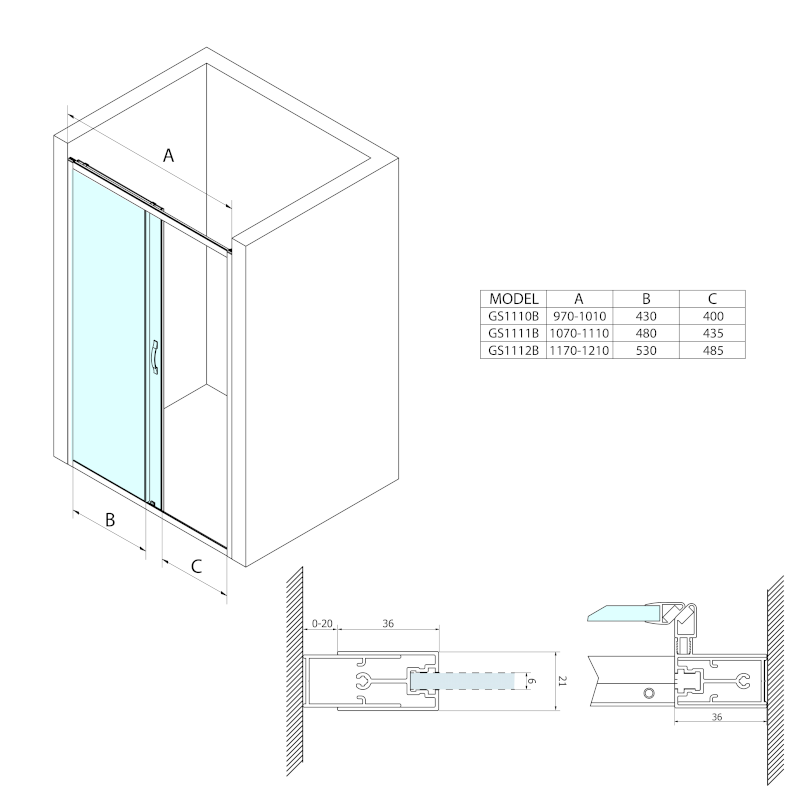 SIGMA SIMPLY BLACK sprchové dveře posuvné 1000 mm, čiré sklo GS1110B