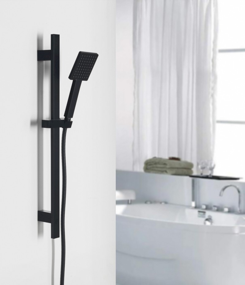 Sprchová souprava hranatá, posuvný držák 700mm, černá mat SC615