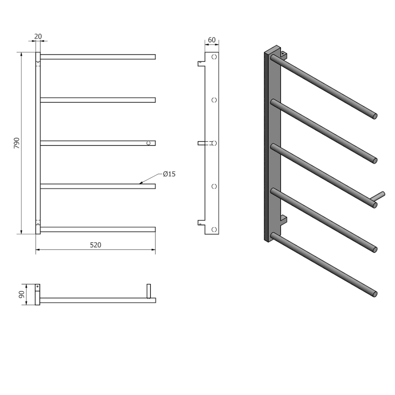 SLICE sušák osušky, 520x790mm, černá mat SN883