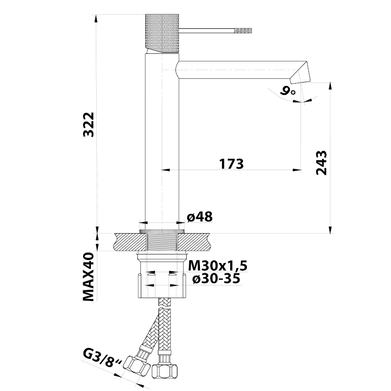 SOLARIS stojánková umyvadlová baterie vysoká, černá mat WD006B