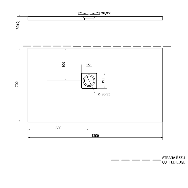 FLEXIA vanička z litého mramoru s možností úpravy rozměru, 130x70cm 90121