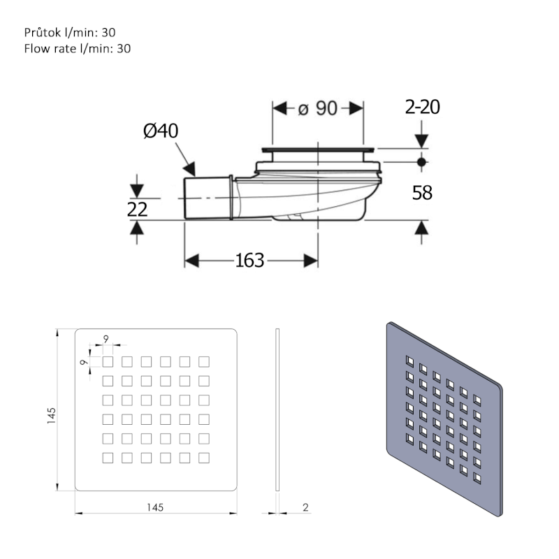 FLEXIA vaničkový sifon, průměr 90mm, DN40, krytka zlato 17753