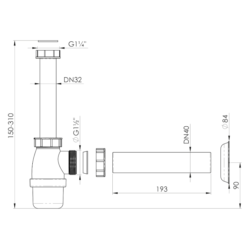 Umyvadlový sifon 5/4