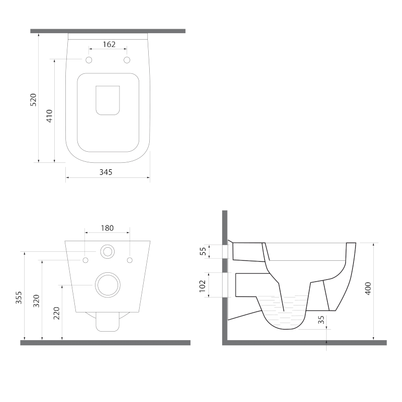 VEA závěsná WC mísa Rimless, 34,5x52cm, bílá 10VA02001