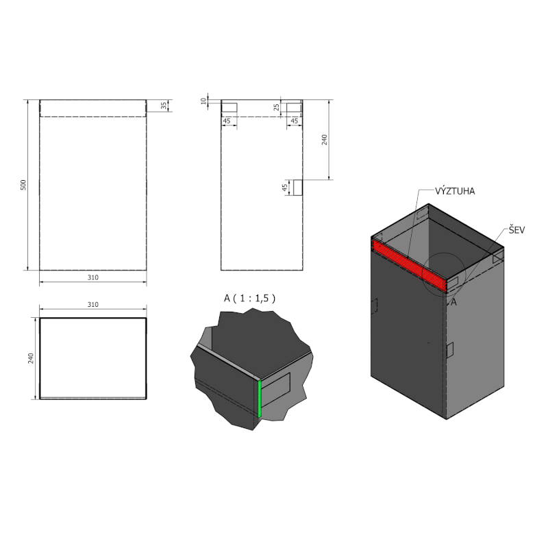 Prádelní koš do skříně 310x500x230mm, suchý zip, černá UPK350B