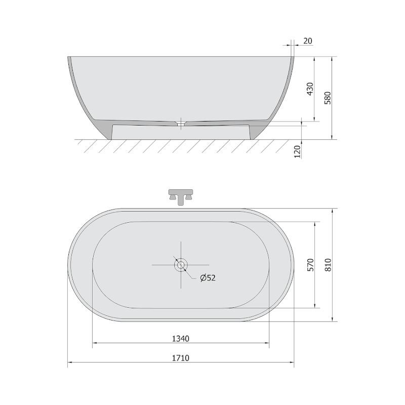 REDUTA volně stojící vana litý mramor 171x81x58cm, béžová mat 71842.81
