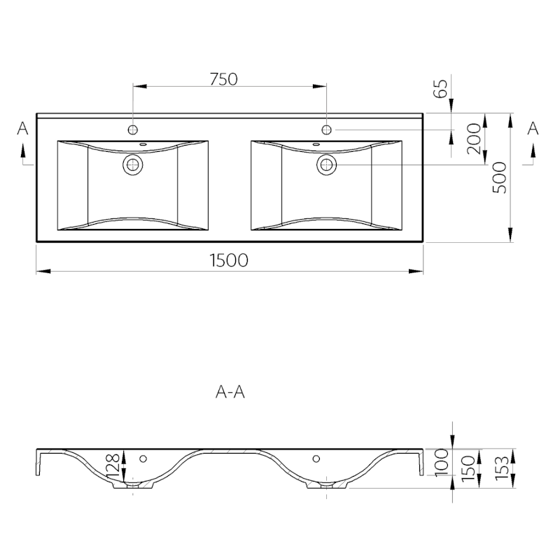 FLAVIA dvojumyvadlo, litý mramor, 150x50cm, bílá 68154