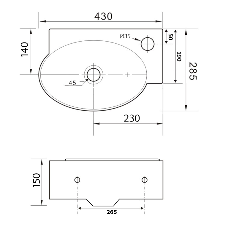 RIBERA keramické umývátko rohové 43x28,5cm, otvor pro baterii vpravo, bílá AR497