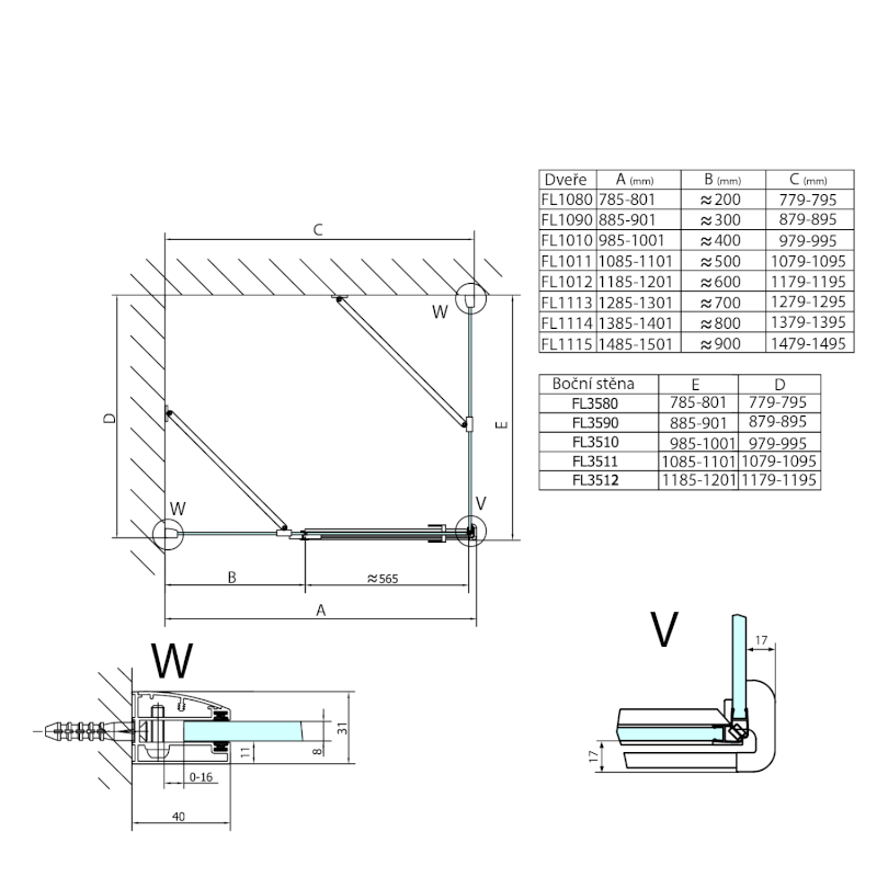 FORTIS sprchové dveře 1000mm, čiré sklo, levé FL1010L