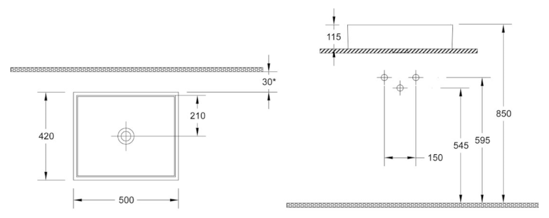 PURITY keramické umyvadlo na desku, 50x42cm, bílá 10PL66050