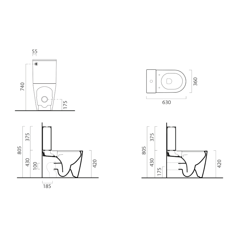 KUBE X WC mísa kombi spodní/zadní odpad, Swirlflush, 36x63cm, bílá ExtraGlaze 941911