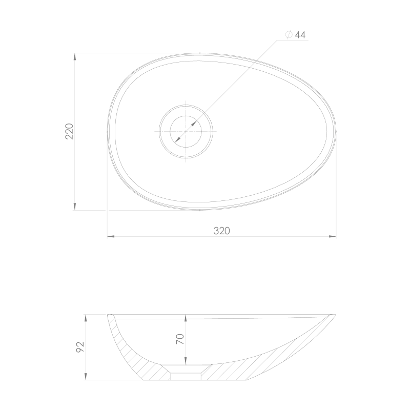 KEA umývátko na desku, litý mramor, 32x22cm, bílá KE320