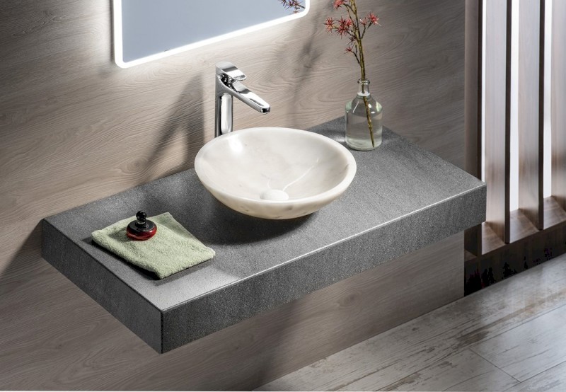 BLOK kamenné umyvadlo na desku Ø 40cm, leštěný bílý mramor 2401-34