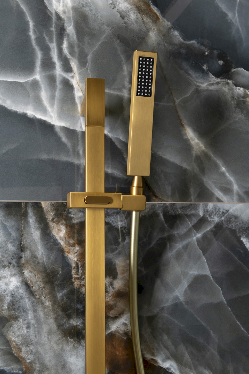 Sprchová tyč, posuvný držák, hranatá, 680mm, ABS/zlato mat 1206-07GB