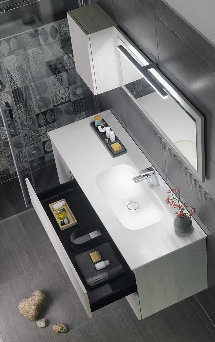 TREOS umyvadlo 131,6x51,3 cm (110+20), rockstone, levé, bílá mat TS132-0101-L