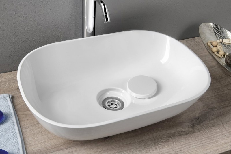 ERIDAN umyvadlo na desku, litý mramor, 50x35cm, kryt výpusti, bílá ER500