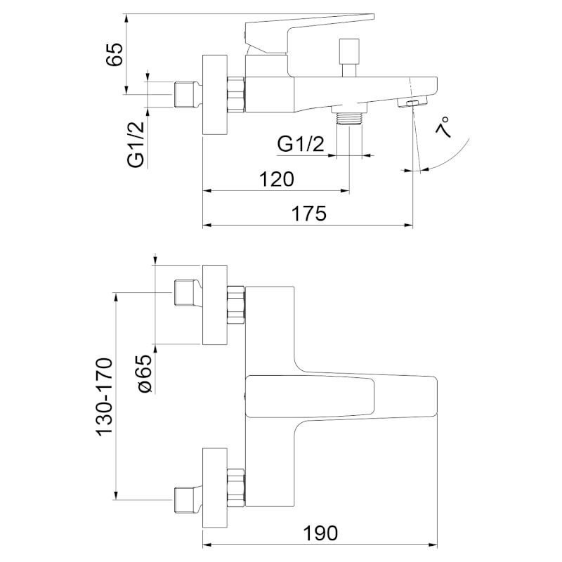 TURSI nástěnná vanová baterie, černá mat TI010B