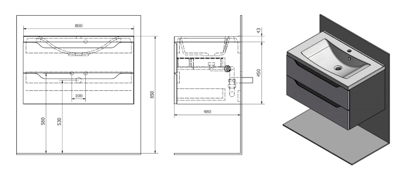 WAVE umyvadlová skříňka 79,7x45x47,8cm, bílá/mali wenge WA080-3021