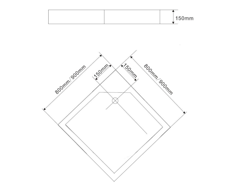 Sprchová samonosná vanička akrylátová, čtverec 90x90x15cm BTTQ90