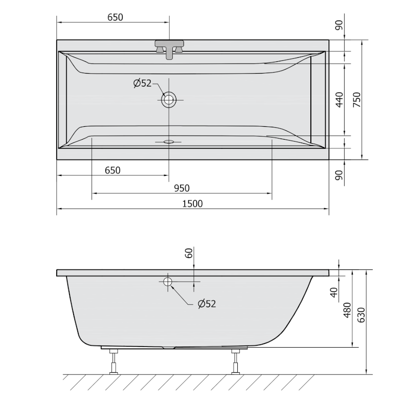 CLEO obdélníková vana 150x75x48cm, ivory 27611.40