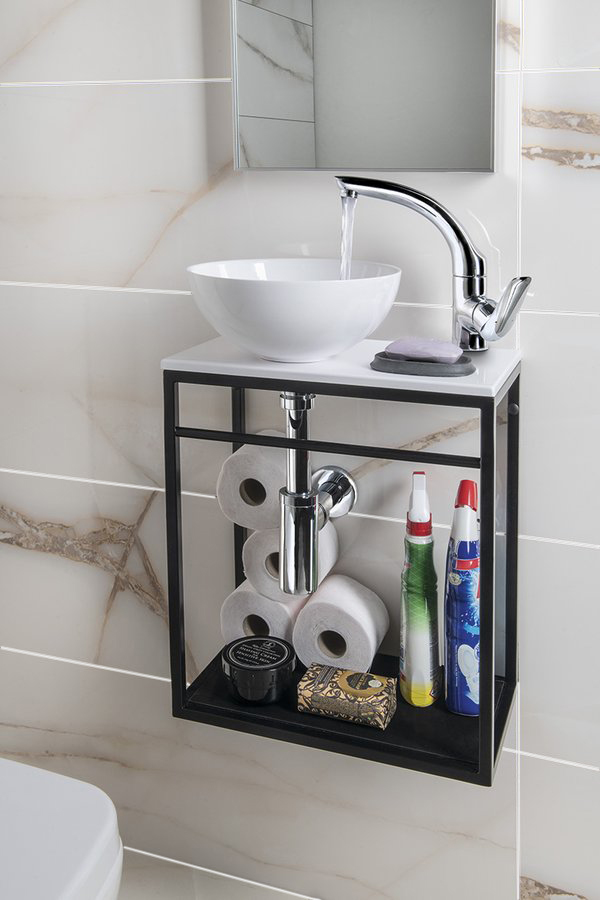 MINOR deska pod umývátko 40x22,5cm, baterie vpravo, litý mramor, bílá MR405