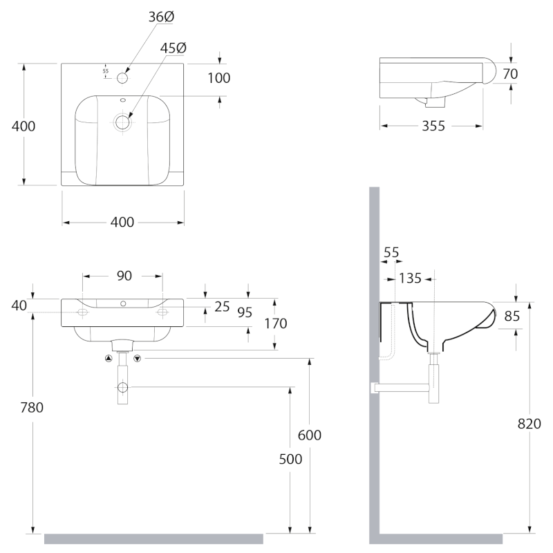 INKA keramické umyvadlo polozápustné, 40x40cm, bílá 341201