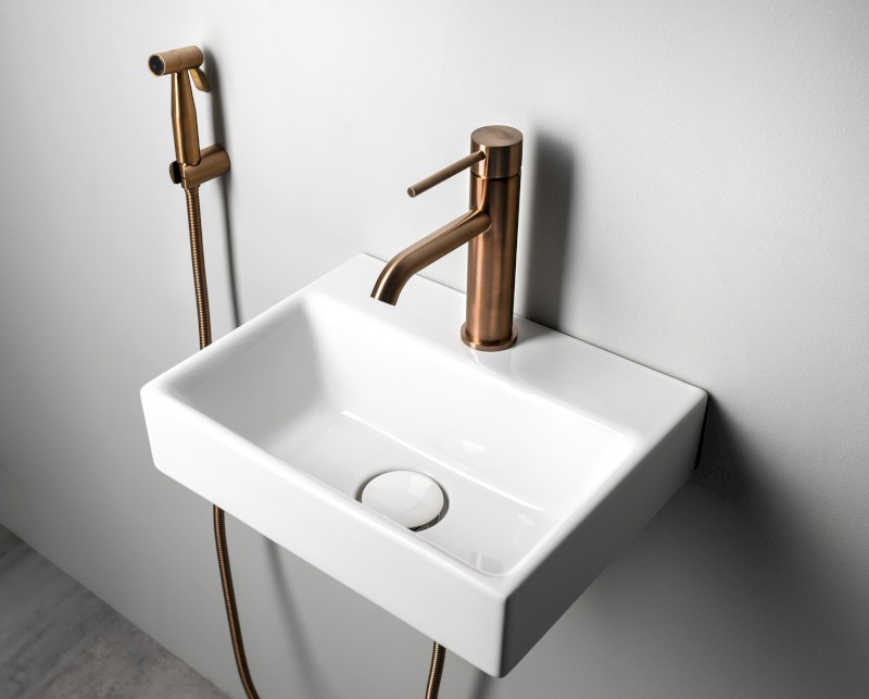 RHAPSODY stojánková umyvadlová baterie s bidetovou sprchou, měď mat 1209-09PG